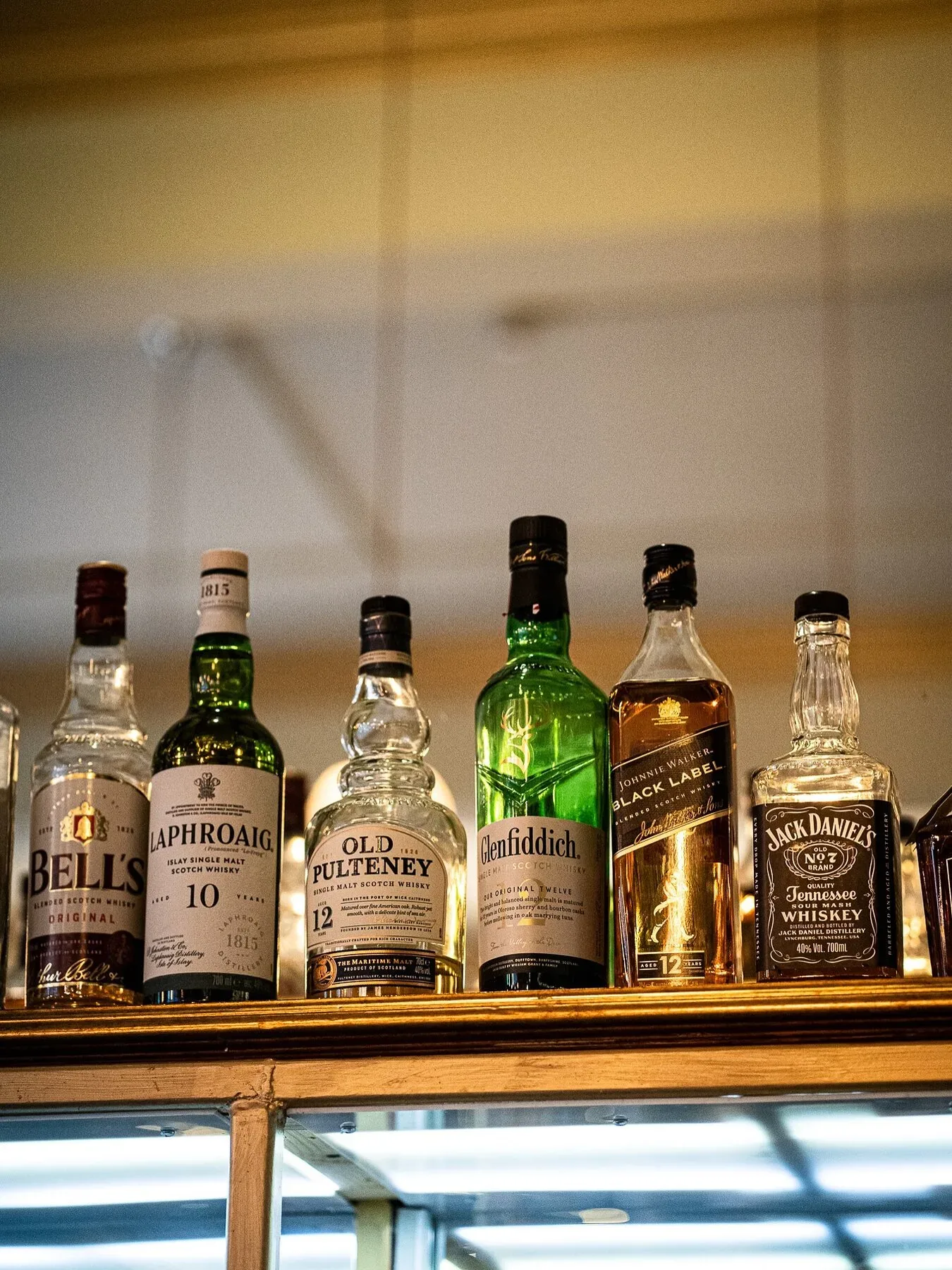 Whisky and spirits on the bar shelf