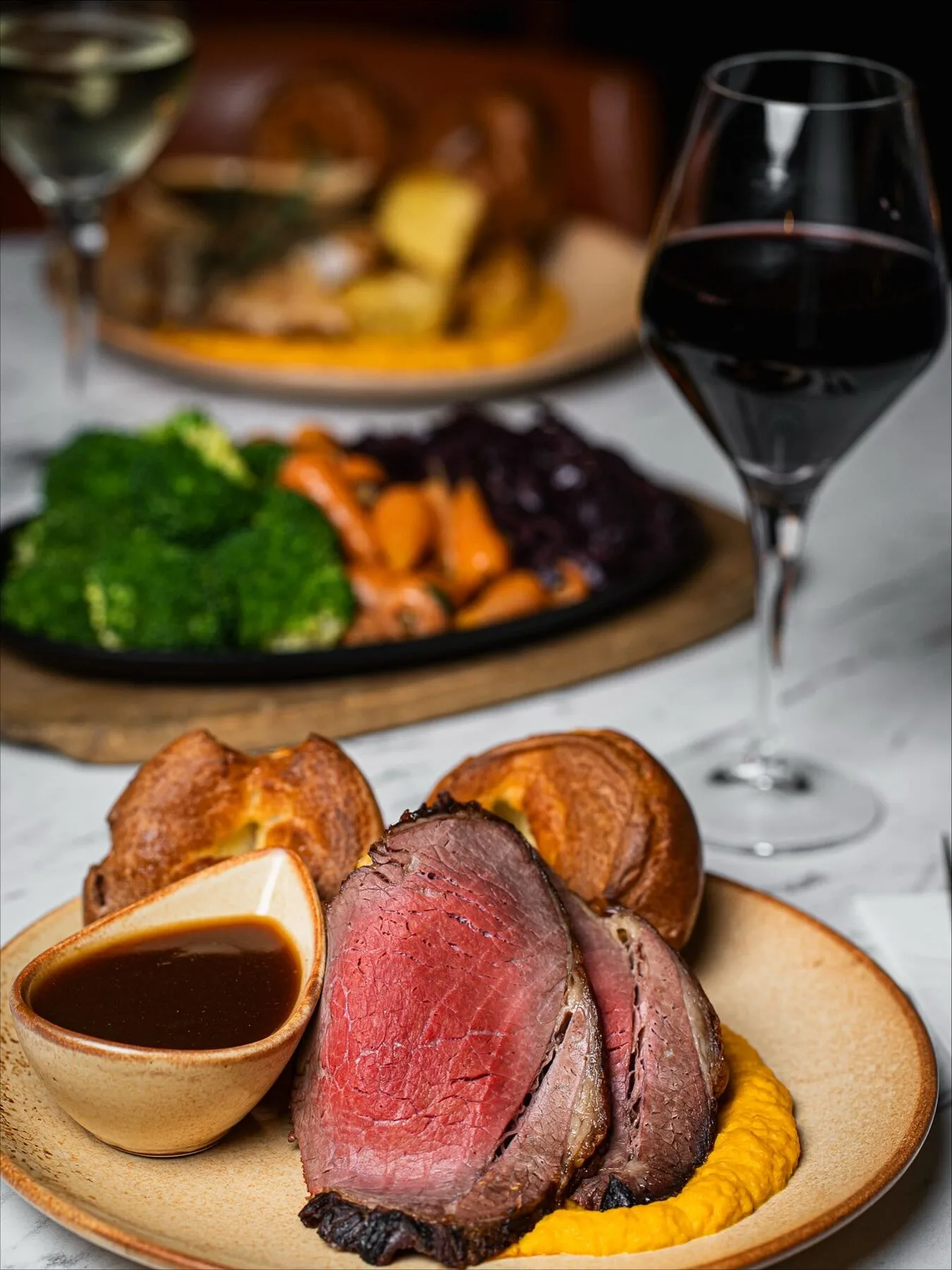 Sunday roast beef with Yorkshire puddings at Bistro Franc