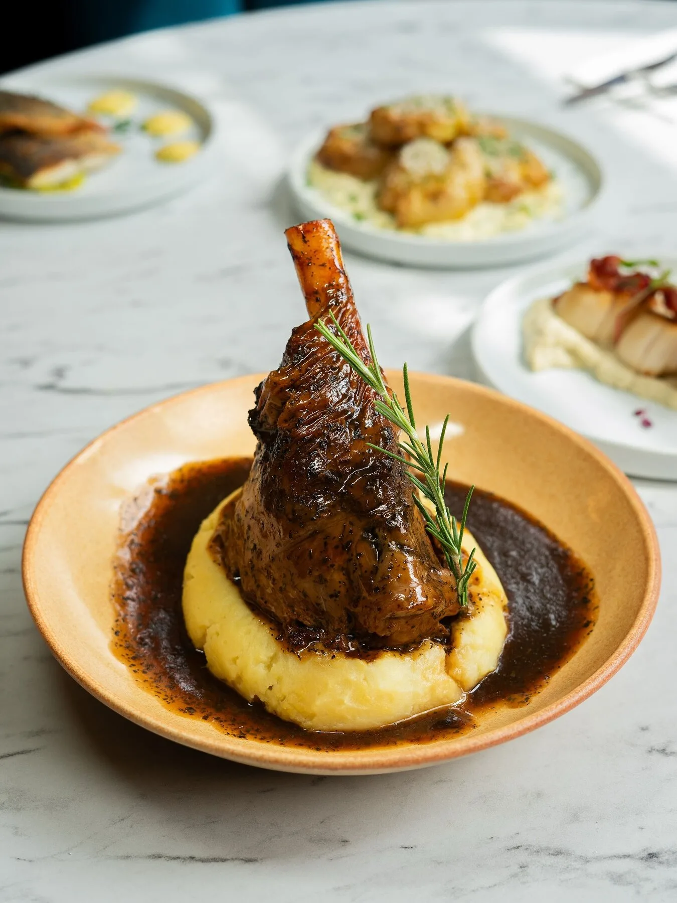 Lamb shank with mashed potatoes at Bistro Franc
