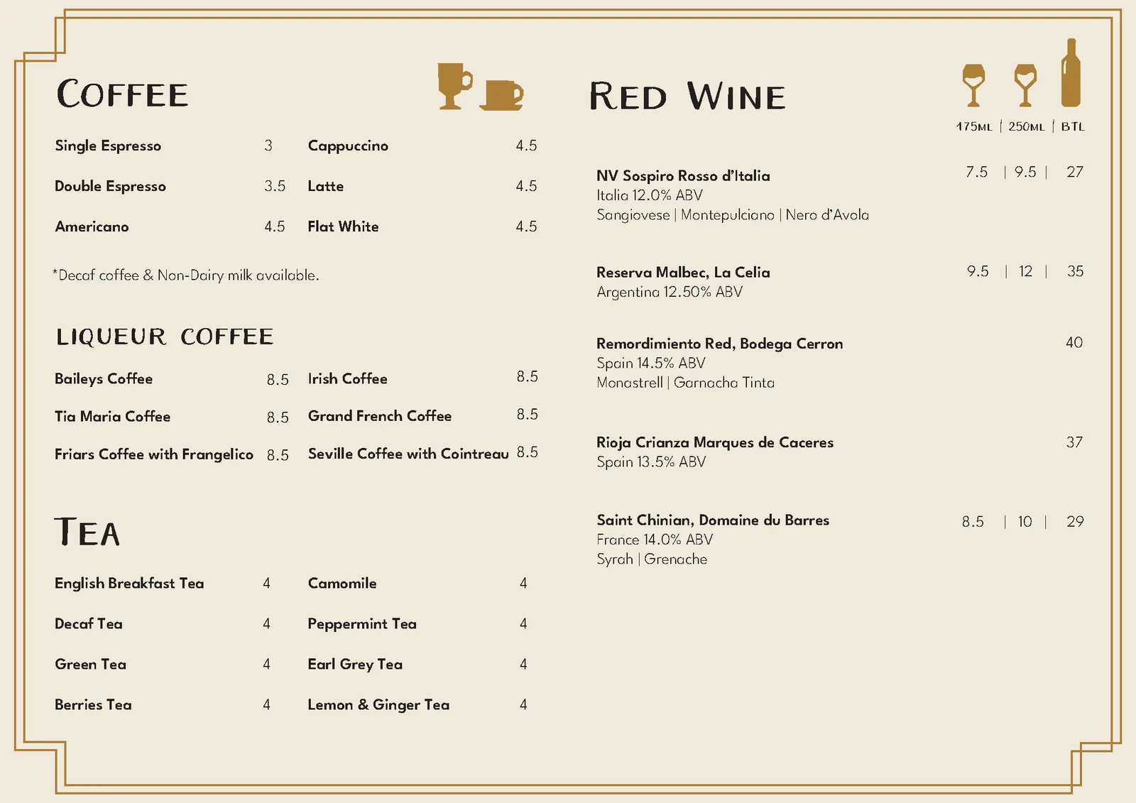 Drinks menu, page 3 of 6 at Bistro Franc, Liverpool